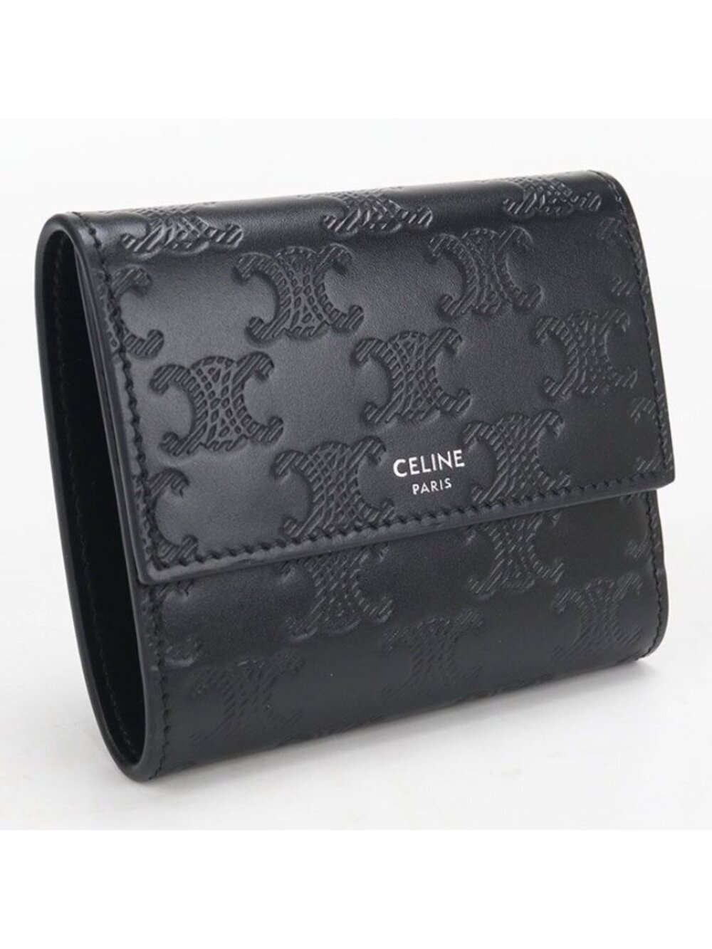 Celine Triomphe Embossed Trifold Wallet Calfskin